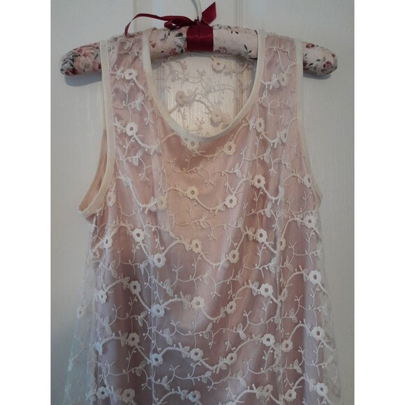 Vint. 70s Shana K Large Cottage Core Lined Pink /Mesh Embroidered Midi Dress.B28 - Picture 2 of 5